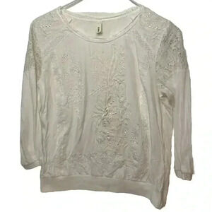 Anthropologie Tiny XS Fleur Blanche Embroidered White Lace Long Sleeve Shirt